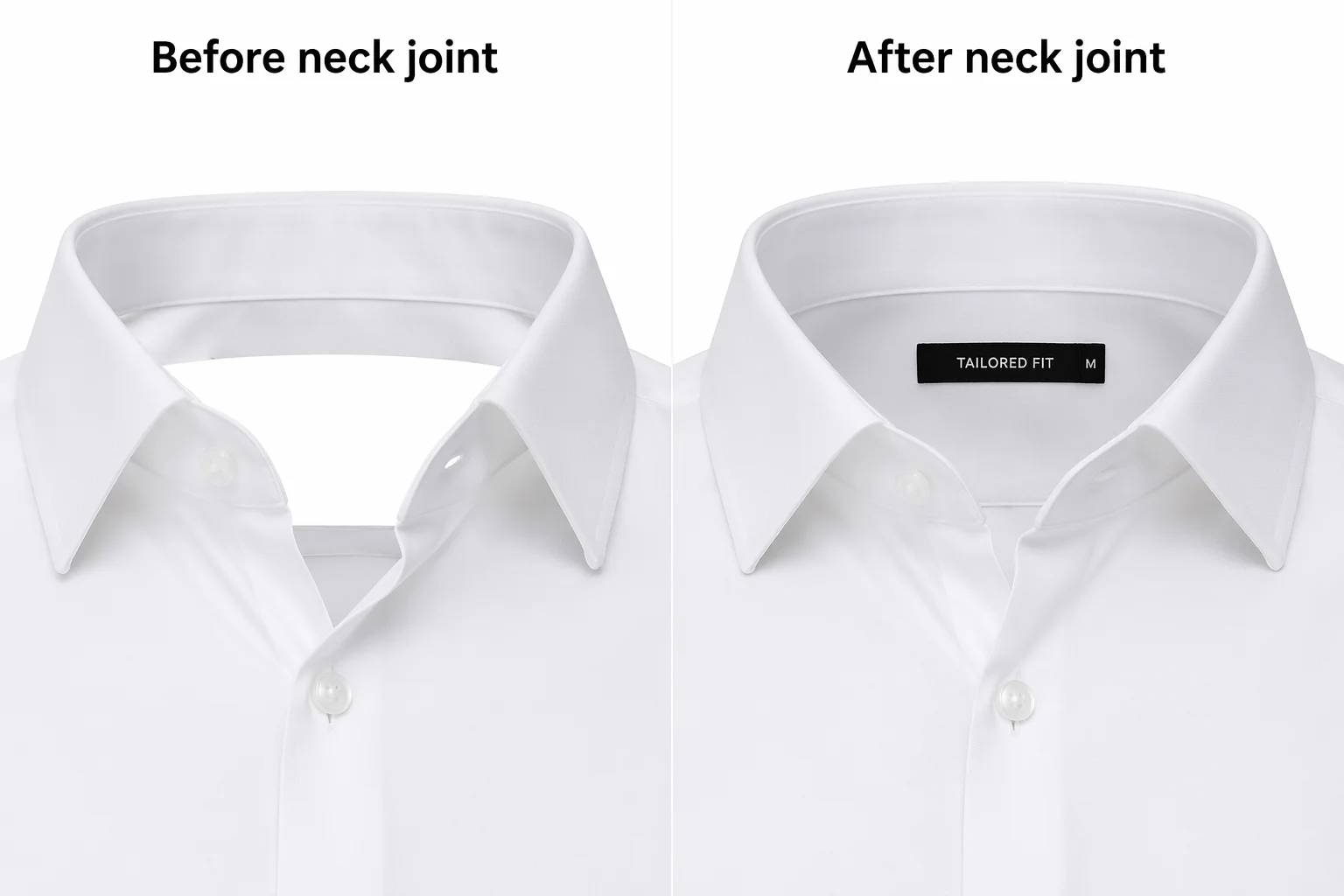 Neck joint editing — close-up showing the collar area before and after reconstruction