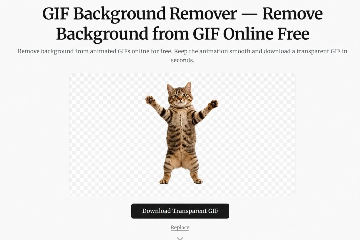 Transparent GIF result — side-by-side comparison with download button