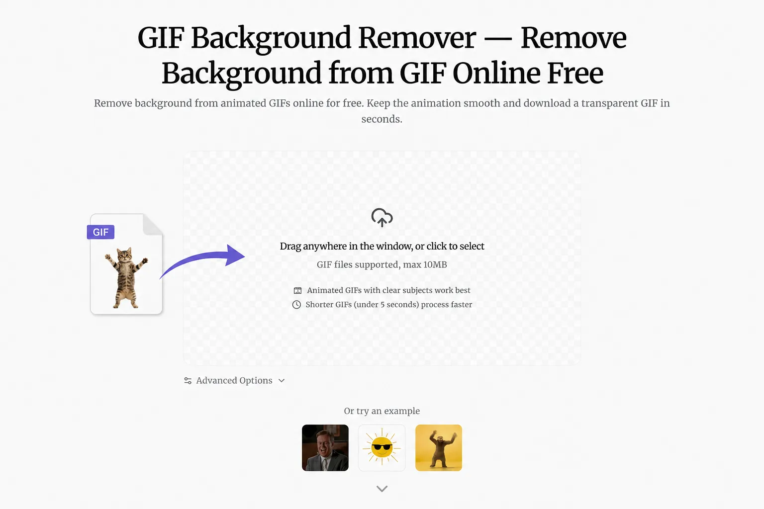 Upload interface — drag and drop your GIF file