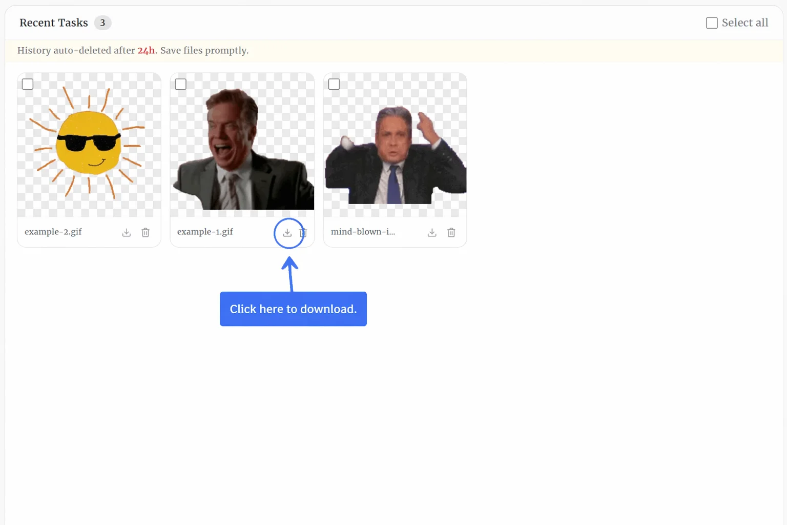 Download the transparent GIF after white background removal is complete