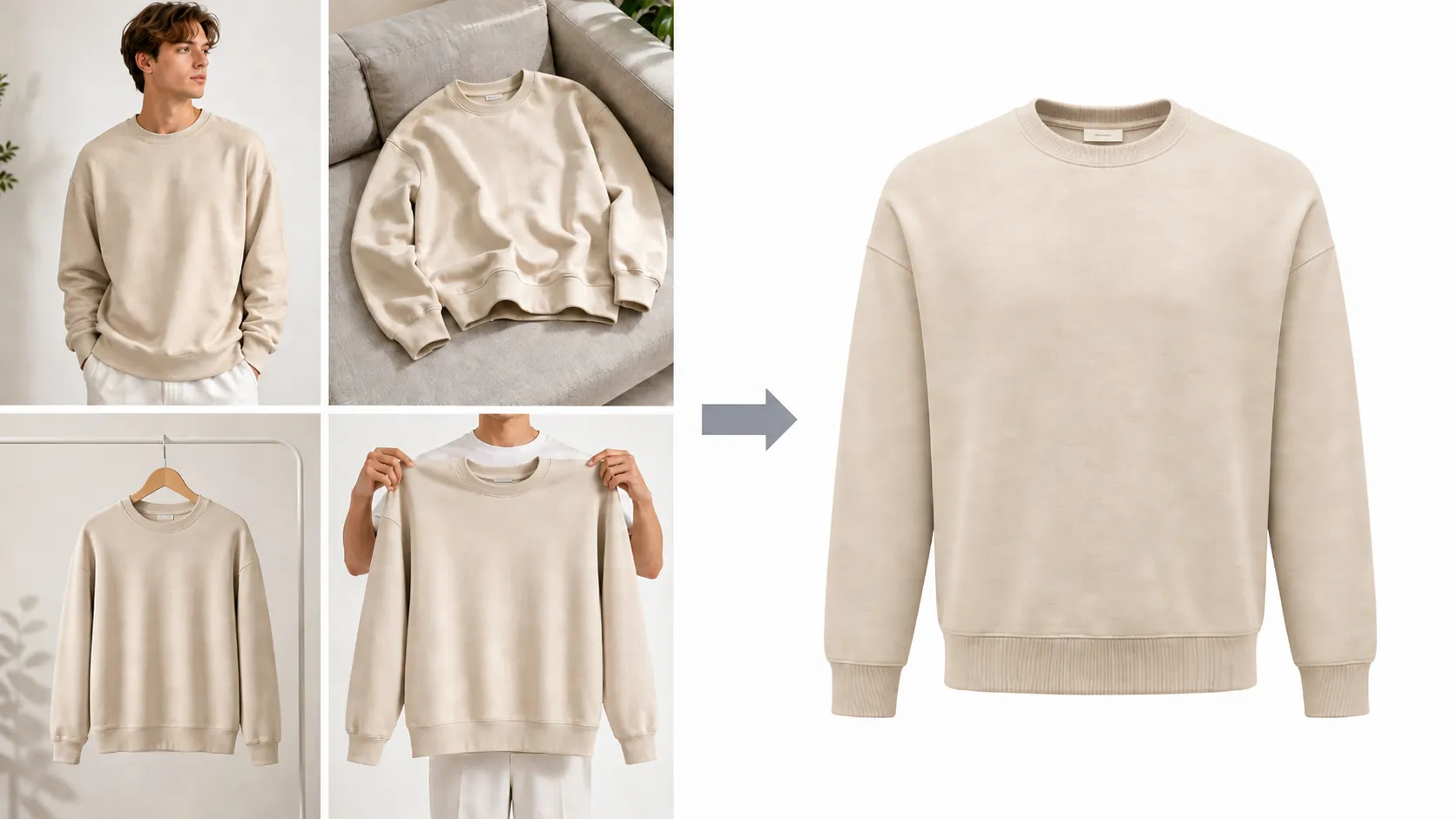 Ghost mannequin product photo example showing a clothing image transformed into a clean invisible mannequin ecommerce photo