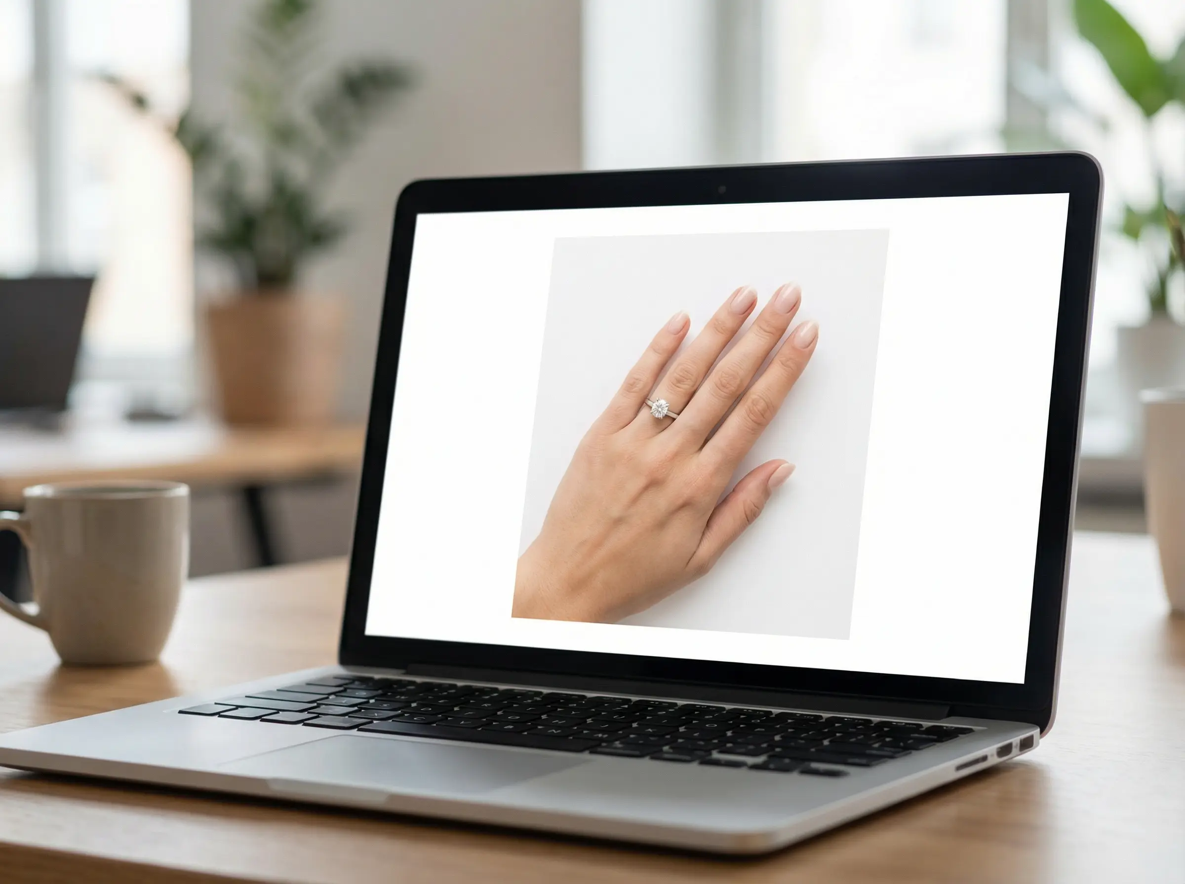 Virtual ring try-on image displayed on an e-commerce product listing